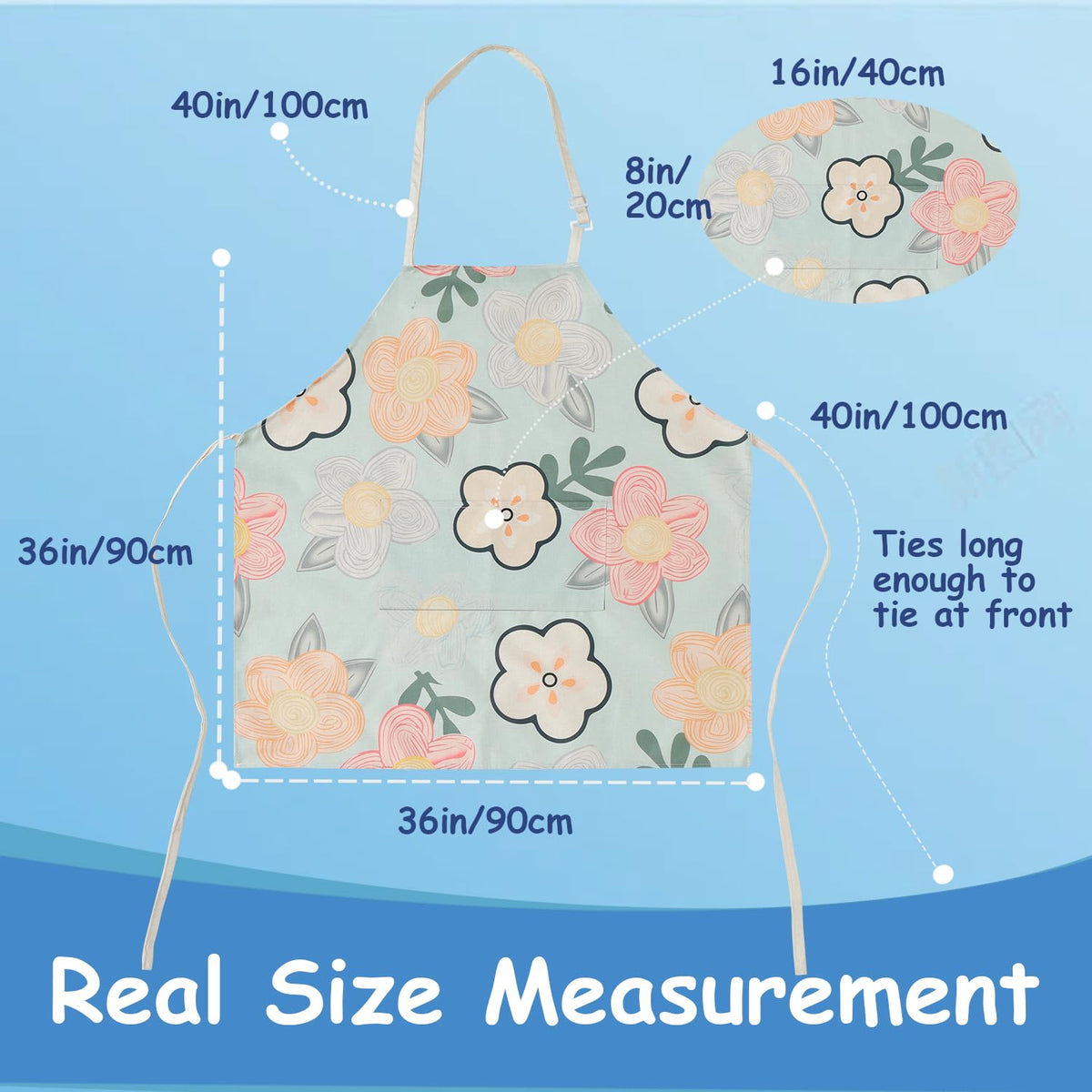 King Mills Plus Size Apron Women with Pockets, Farmhouse Style |  Cottagecore Kitchen Apron, For XL XXL or Waist W38+, Water Resistant, Machine Wash, Multi-use, Pockets