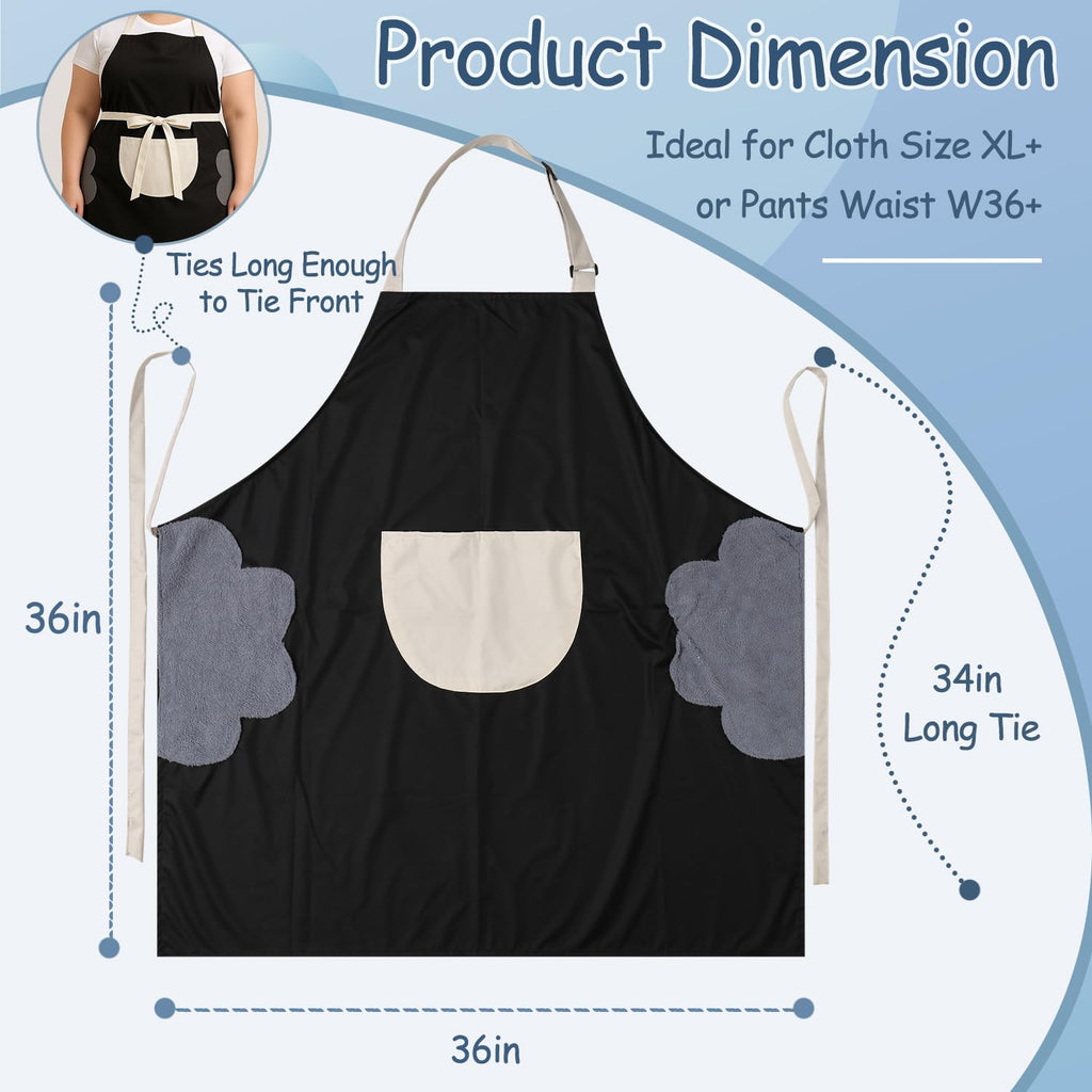 King Mills Plus Size Washable Kitchen Apron, with Pockets, 1pk | Made Extra Large. Dishwashing, Cooking, Easy to Clean, Attached Towel For Handwipe.