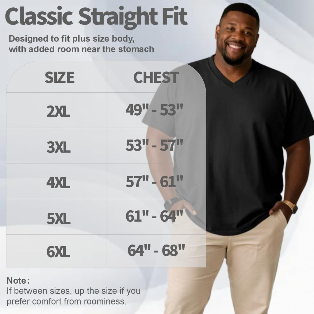 ATONG Plus Size Heavyweight V Neck T Shirt for Men Big and Tall - Stretch Cotton Big and Tall V Neck T Shirts