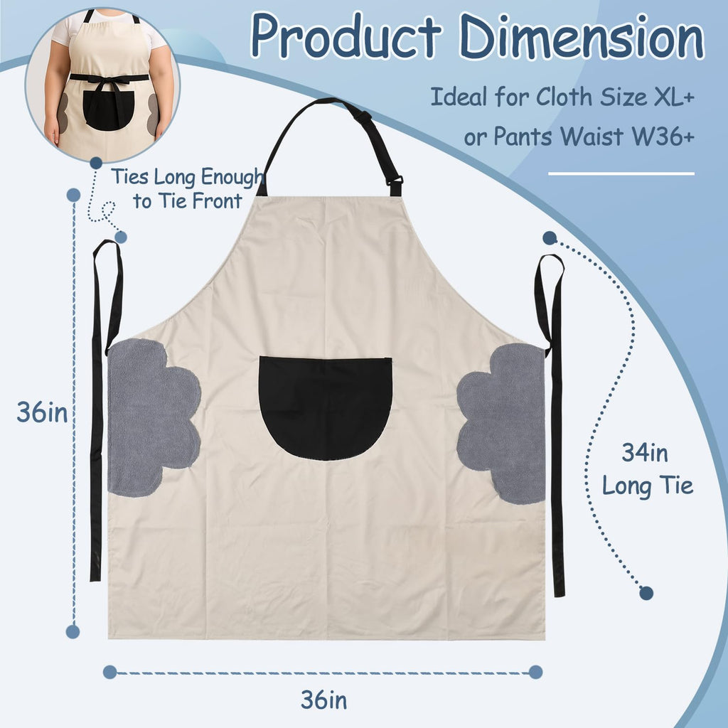 King Mills Plus Size Washable Kitchen Apron, with Pockets, 1pk | Made Extra Large. Dishwashing, Cooking, Easy to Clean, Attached Towel For Handwipe.