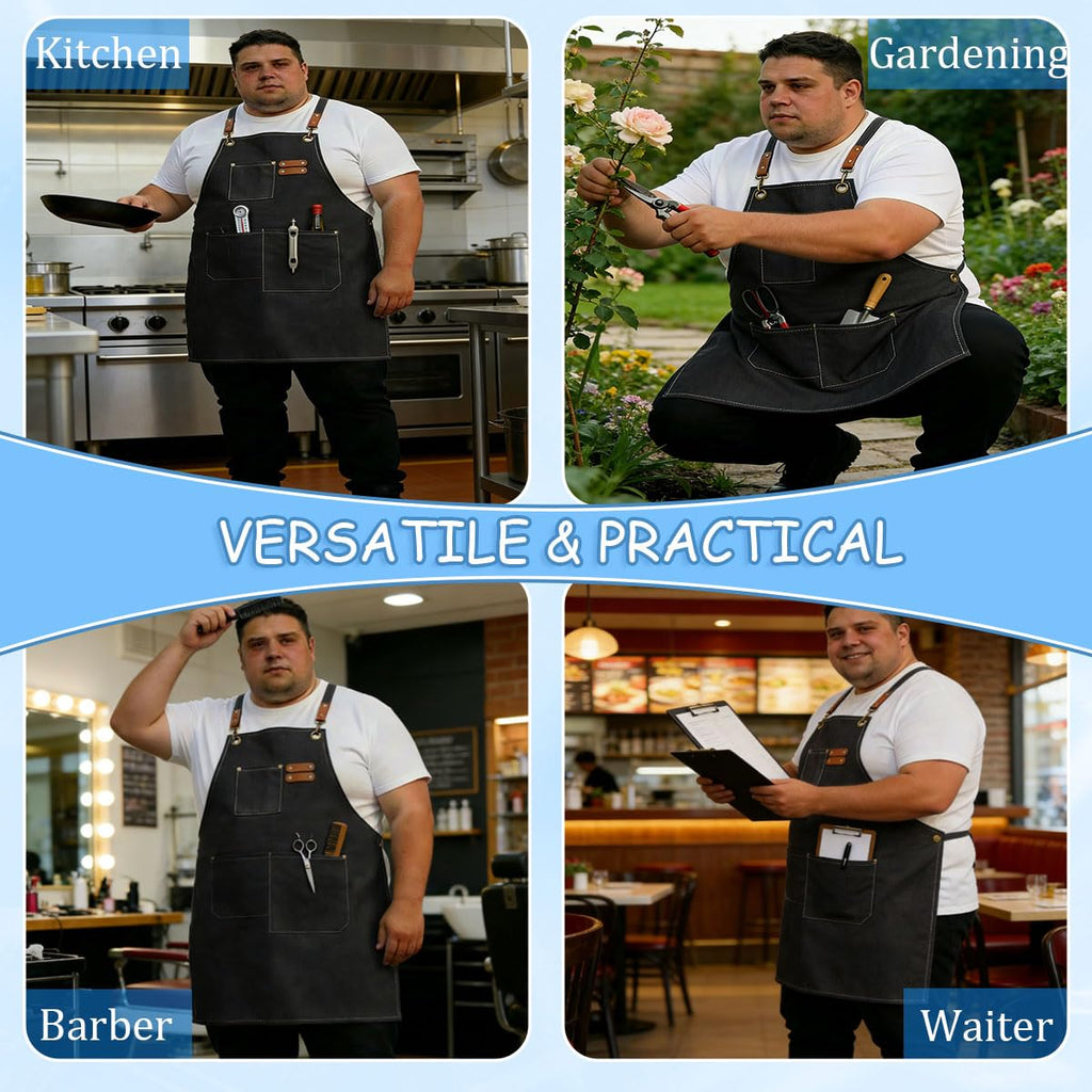 King Mills Plus Size Canvas Workshop Apron for Men, 3 Pockets | Plus Size Fit, Waterproof, Adjustable Strap, Hairstylist, Painting Smock for Adults, Large Pockets for Tools & Supplies