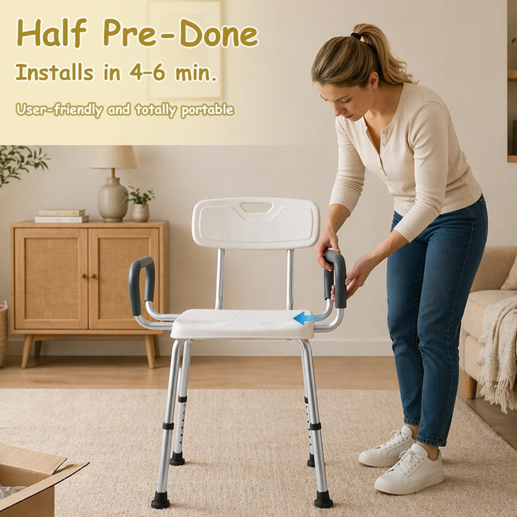 Plus Size Wide Shower Seats for Adults with Arms & Back.SQ | Semi Pre-Assembled, Bath Chairs for Seniors, or Big & Tall Person, 150kg Weight Capacity.