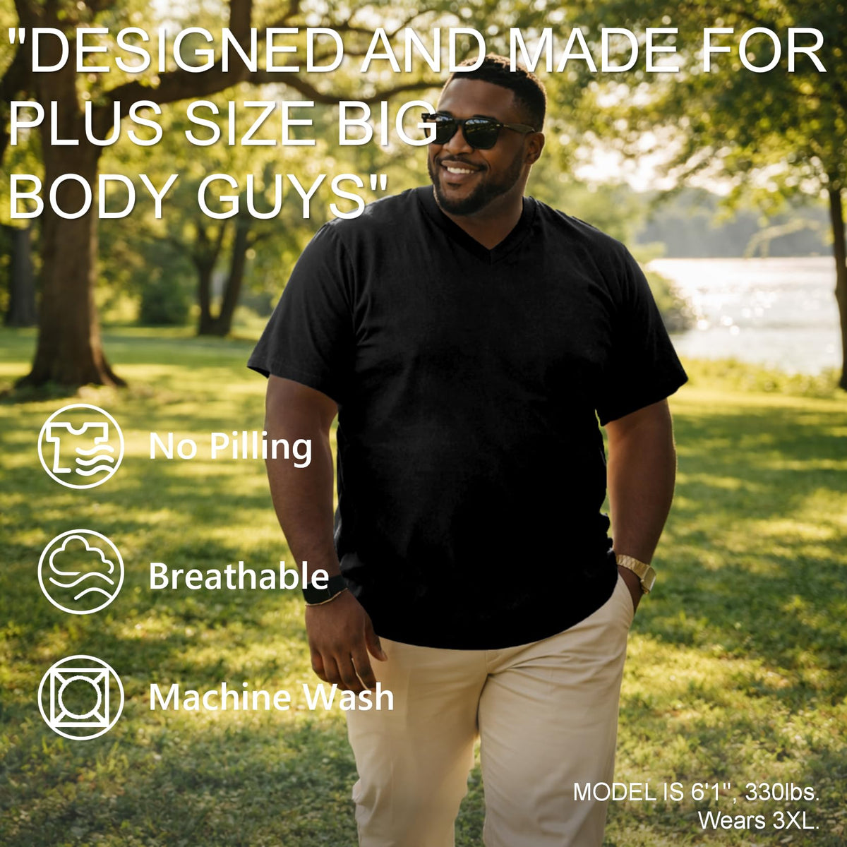 ATONG Plus Size Heavyweight V Neck T Shirt for Men Big and Tall - Stretch Cotton Big and Tall V Neck T Shirts