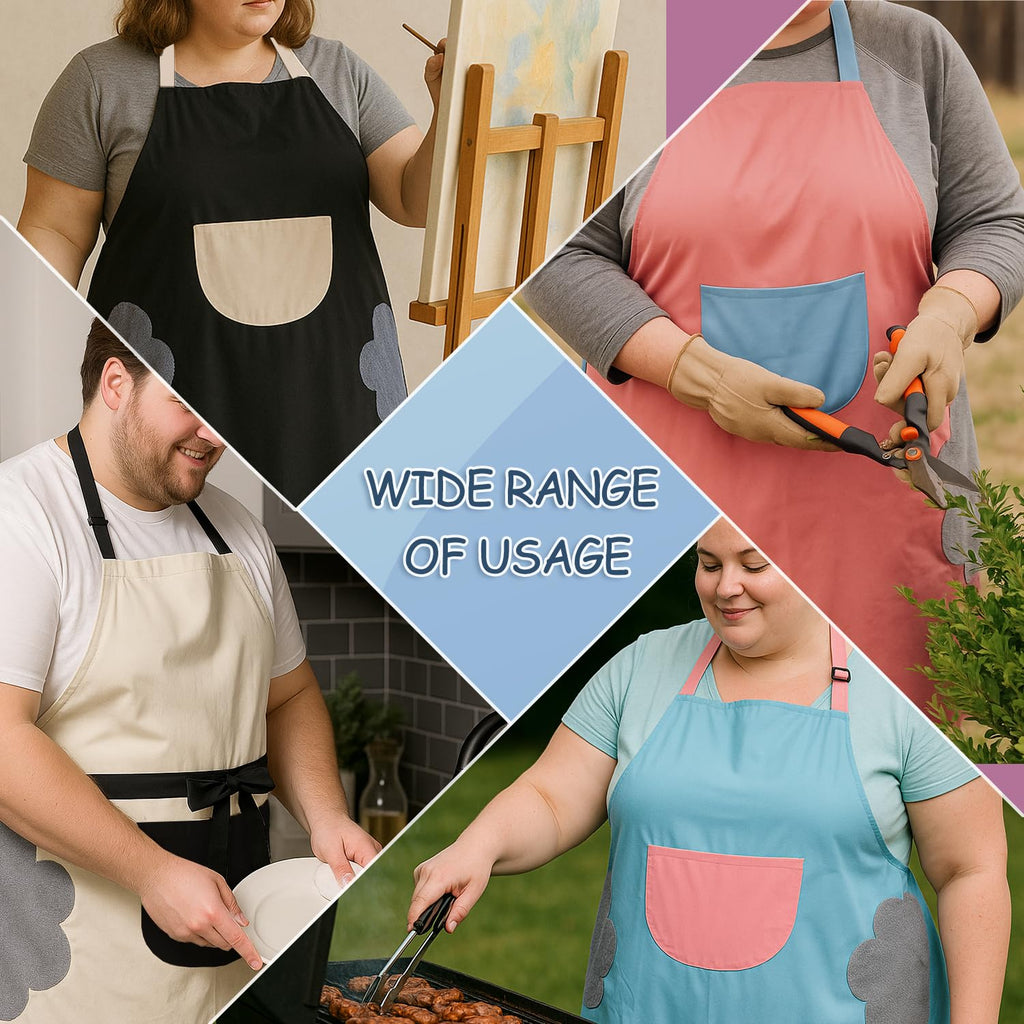 King Mills Plus Size Washable Kitchen Apron, with Pockets, 1pk | Made Extra Large. Dishwashing, Cooking, Easy to Clean, Attached Towel For Handwipe.