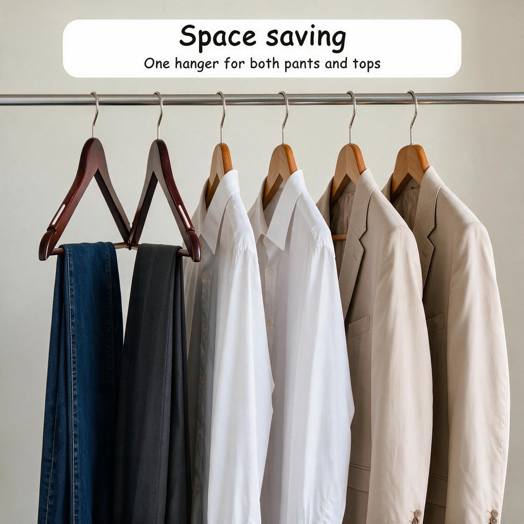Urby Extra Wide Hangers for Plus Size Clothes, Walnut Wood | Natural Walnut Wood Hangers Ideal for XL & XXL Shirts, Coats, Dresses & Heavy Garments, Real Premium Wood, chrome swivel