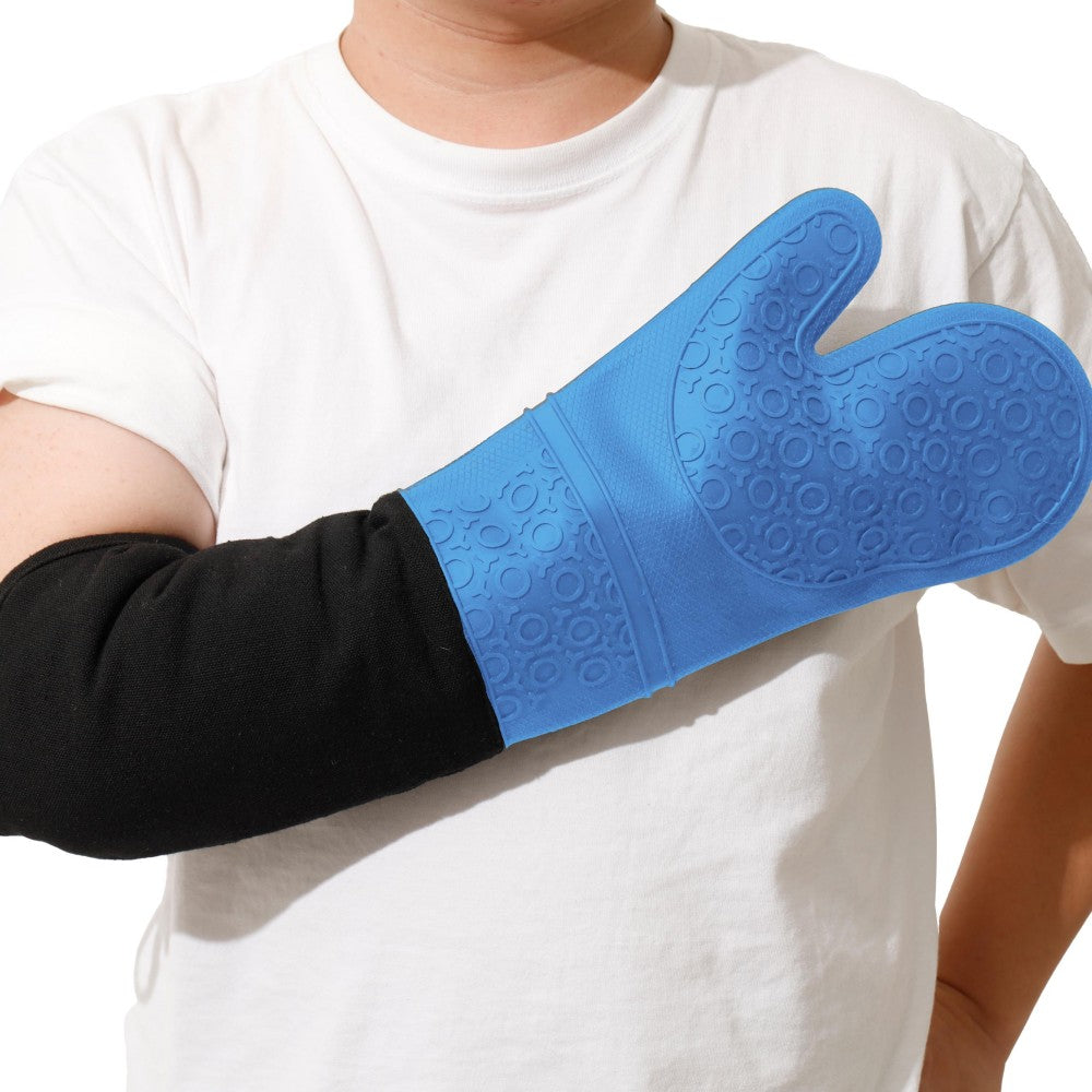 King Mills Extra Long Oven Mitts, 2-Pack, Silicone Heat Resistant to 500¡ãF | Commercial, Heavy Duty, Non-Slip Grip, High Temp Protection for Cooking, Baking & Frying