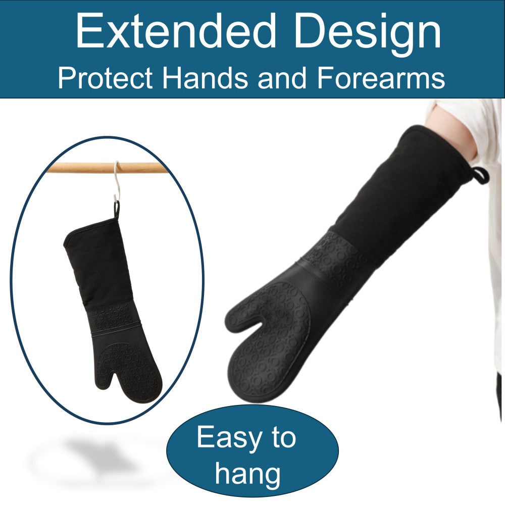 King Mills Extra Long Oven Mitts, 2-Pack, Silicone Heat Resistant to 500¡ãF | Commercial, Heavy Duty, Non-Slip Grip, High Temp Protection for Cooking, Baking & Frying