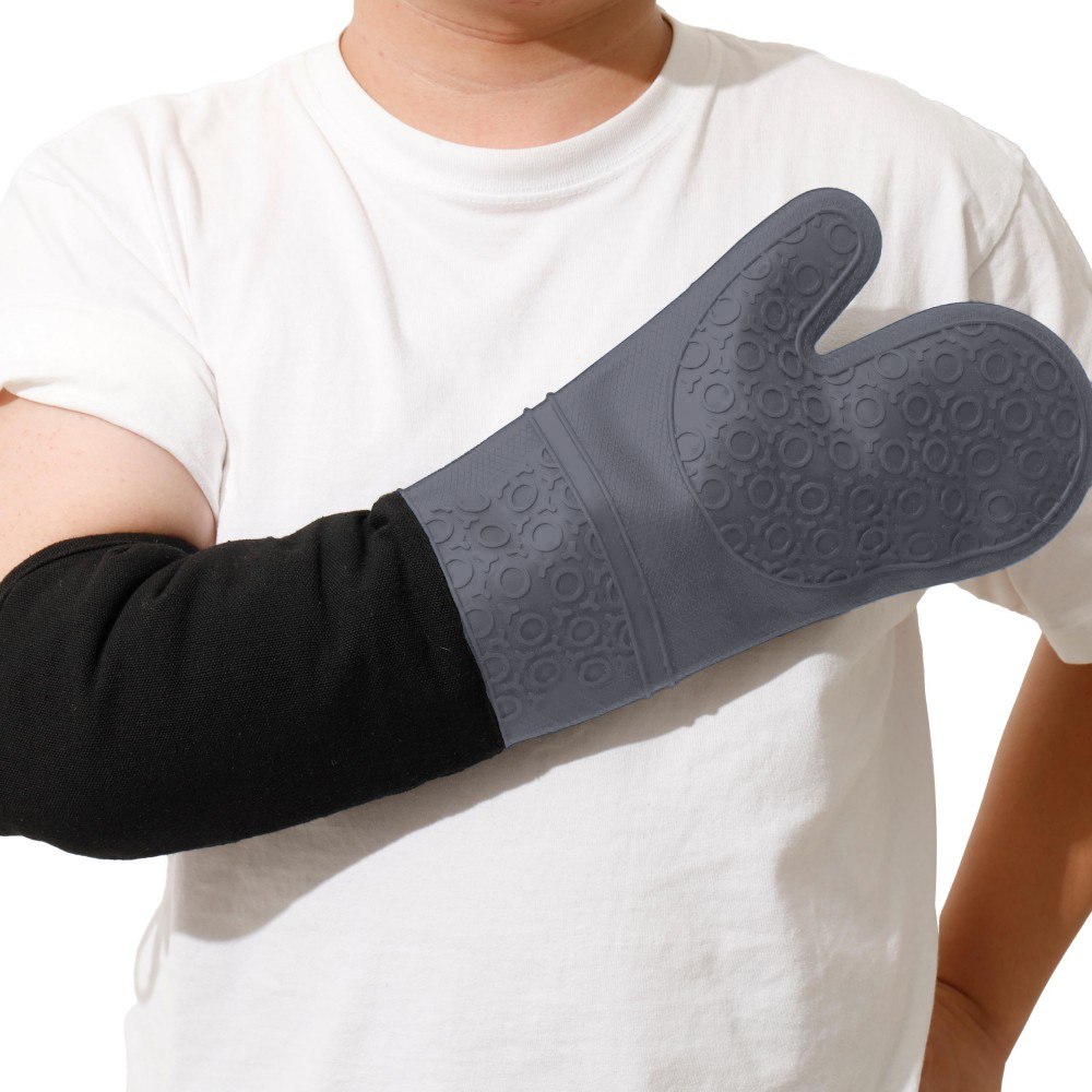 King Mills Extra Long Oven Mitts, 2-Pack, Silicone Heat Resistant to 500¡ãF | Commercial, Heavy Duty, Non-Slip Grip, High Temp Protection for Cooking, Baking & Frying