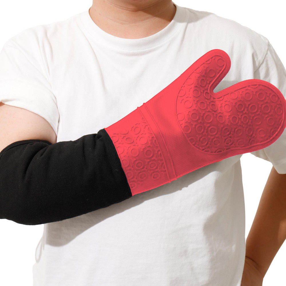 King Mills Extra Long Oven Mitts, 2-Pack, Silicone Heat Resistant to 500¡ãF | Commercial, Heavy Duty, Non-Slip Grip, High Temp Protection for Cooking, Baking & Frying