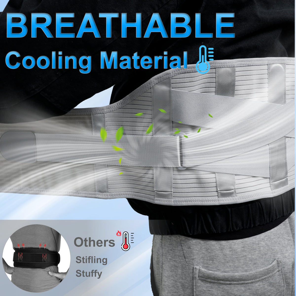 Cooling Version, Dual Stability Panels, Max Version, Plus Size Lower Back Lumbar Wrap Extended Sizing, Lightweight