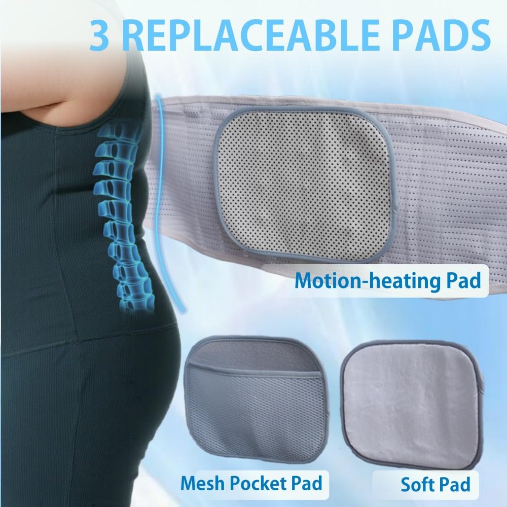 3 Pads, Customizable Dual Stability Panels, Plus Size Lower Back Lumbar Wrap Extended Sizing, Lightweight