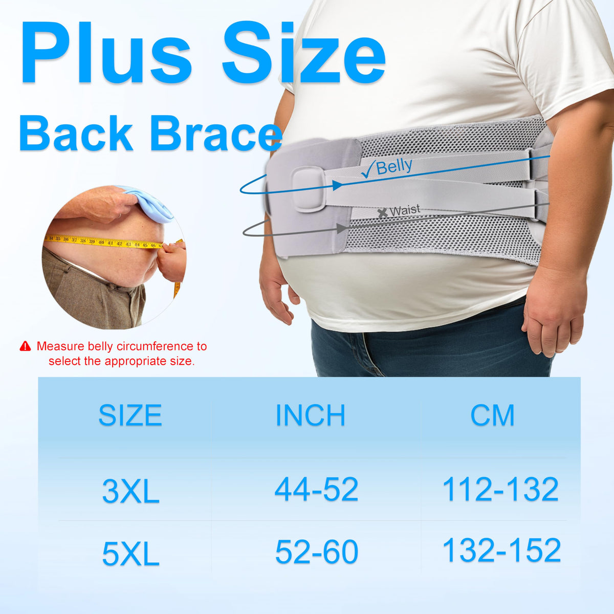 Plus Size Guide for Lower Back Lumbar Wrap Side Only Version Extended Sizing, Customizable Dual Stability Panels, Lightweight