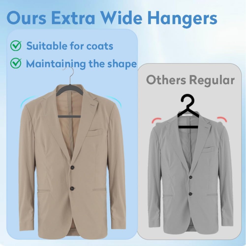King Mills 21" Extra Wide Velvet Hangers | Extra Large Hangers For Plus Size Clothes, Ideal for XL, XXL Shirts, Coats, Dresses