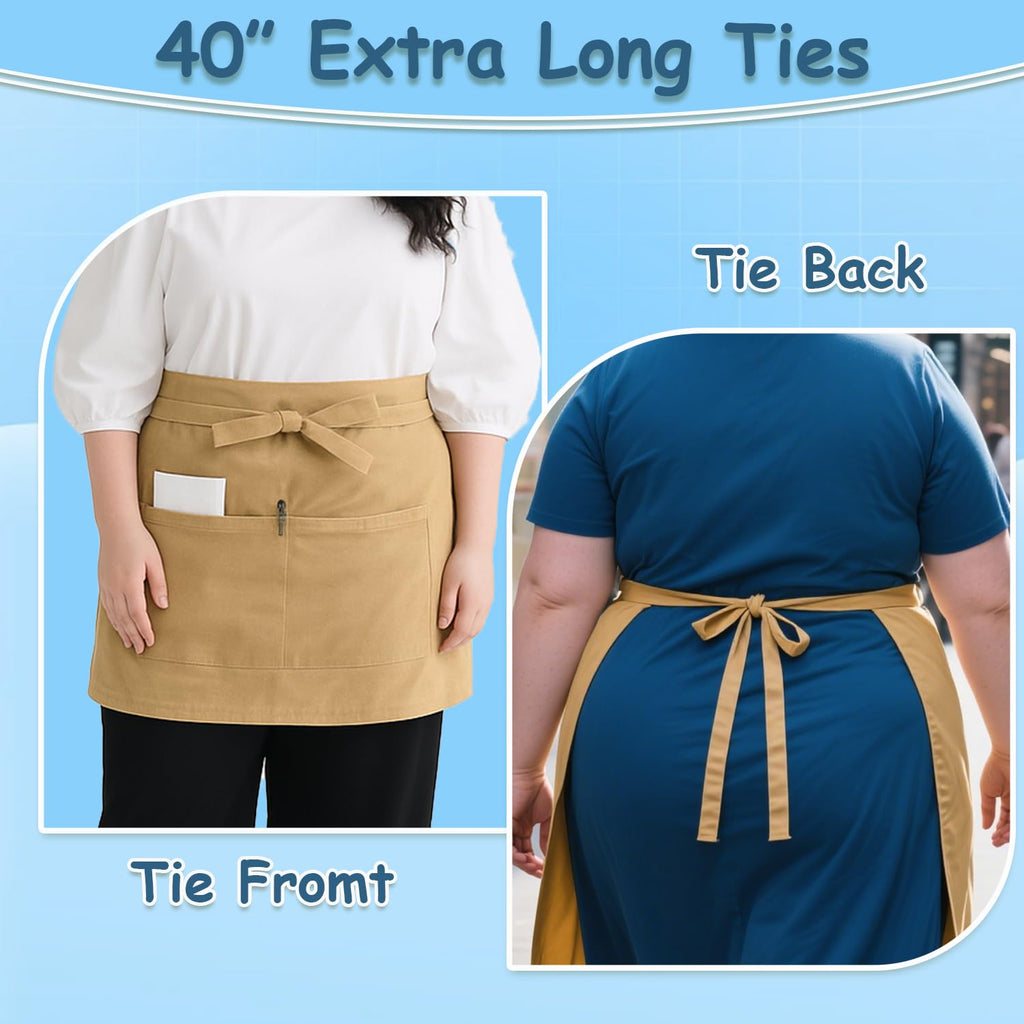King Mills Unisex Waist/half Bistro Server Aprons with Pockets | Plus Size Apron XL XXL or Waist W40+,extra Large and Long.