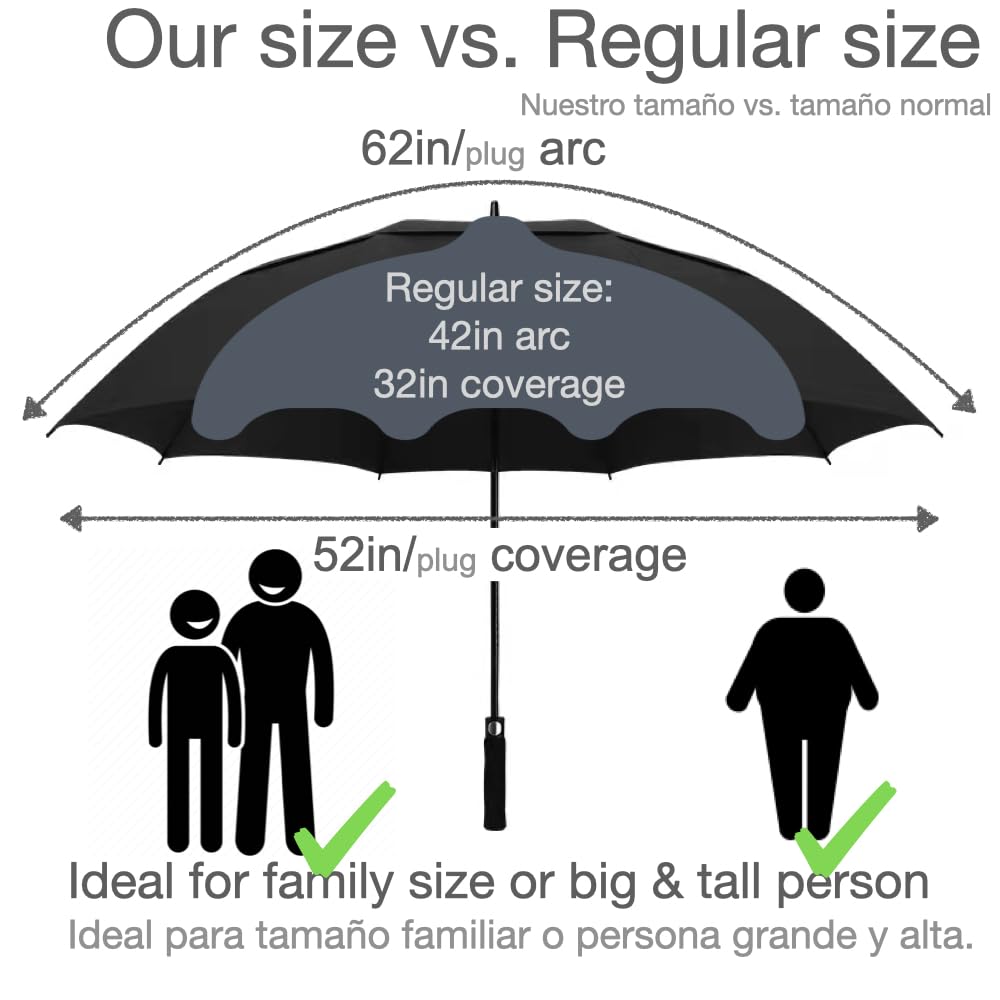 Urby Oversized Large Stick Umbrellas For Rain 2 People similar to Golf Umbrella | Automatic Open. Double Canopy Vented. Plus Size